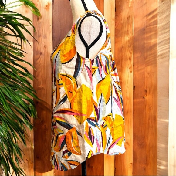 C&C CALIFORNIA 100% Linen Tropical Lemon Print Sleeveless Tunic Top - Medium - Picture 2 of 11